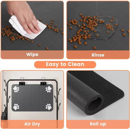 Pet Feeding Mat-Absorbent Pet Placemat Rubber Backing Quick Dry Water Mat for Dog Cat for Food and Water Bowl with Waterproof